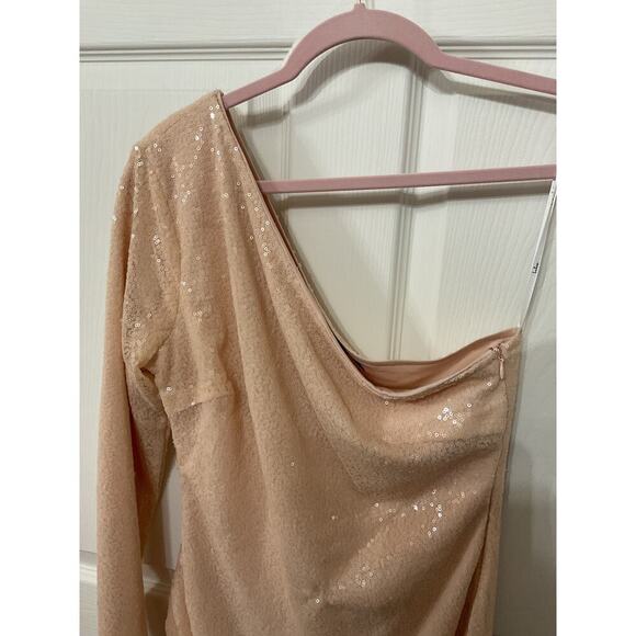 Lulus Deja Vu Pale Pink Sequin One-Shoulder Dress, M - Picture 6 of 10